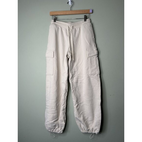Uniqlo Sweat Cargo Pants White Drawstring 100% Cotton Women's Size Medium M - Picture 1 of 7